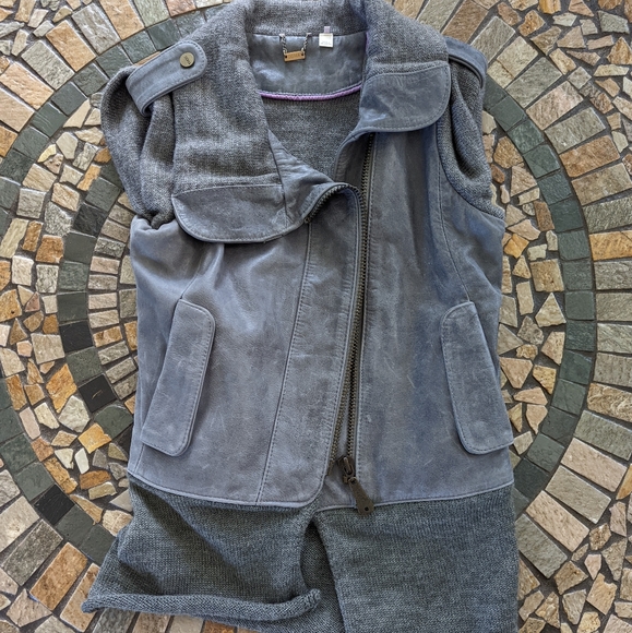 Doma Leather and Knitted Biker Vest grey  - Picture 4 of 4